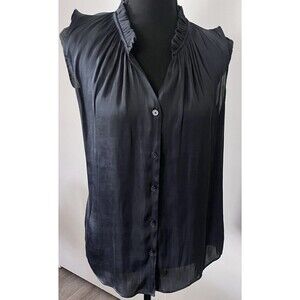 Banana Republic Women’s Large Black  Satin Sleeveless Button Up Blouse‎